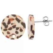Clous d'oreilles ronds 15 mm en acétate - Tacheté marron - crème x2