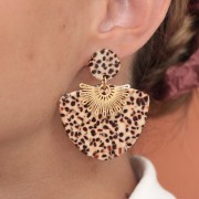 Clous d'oreilles ronds 15 mm en acétate - Tacheté marron - crème x2