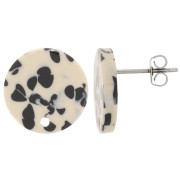 Clous d'oreilles ronds 15 mm en acétate - Tacheté Noir - Beige x2|raw }}