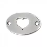 Intercalaire décor coeur 2 trous 20x13 mm Placage Argent fin vieilli x1