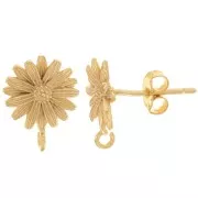 Clous d'oreilles Fleur Marguerite 9 mm avec anneau ouvert - Doré à l'or fin x2