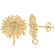 Clous d'oreilles Fleur Marguerite 15 mm avec anneau fermé - Doré à l'or fin x2