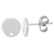 Clous d'oreilles disque avec un trou 8 mm - Argenté x2