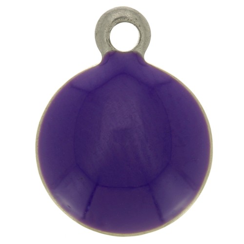 Breloques rondes 8 mm en résine époxy - Acier inoxydable 304 - Violet foncé x5