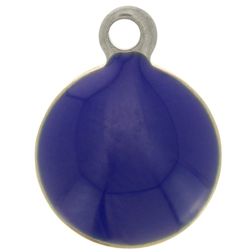 Breloques rondes 8 mm en résine époxy - Acier inoxydable 304 - Bleu marine x5