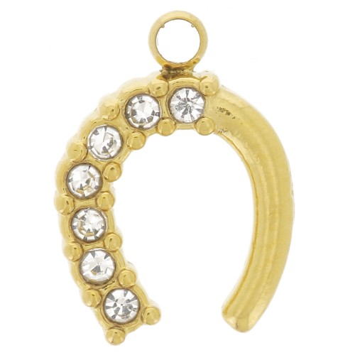 Breloque Fer à cheval 11x8 mm -oxydes de zirconium - Acier inoxydable 304L Doré x1