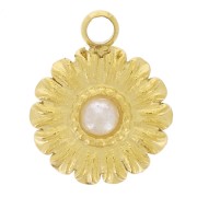 Breloque fleur 7 mm avec cabochon imitation nacre - Acier inoxydable 304L Doré x1|raw }}