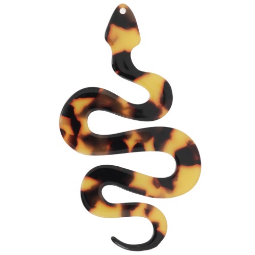Pendentif serpent 67x38 mm en acétate - Ecaille de tortue - Marron - Noir x1