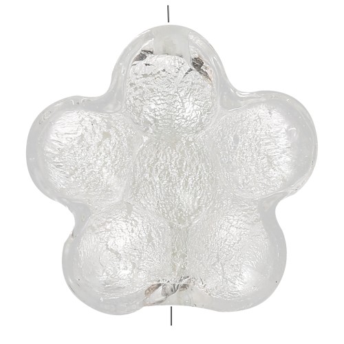 Perle de Murano fleur - 15 mm - crystal et feuille d'argent x1
