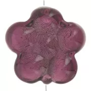 Perle de Murano fleur - 15 mm - Amethyst et feuille d'argent x1