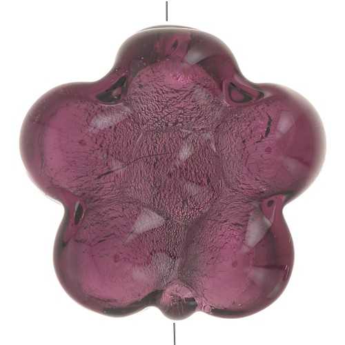Perle de Murano fleur - 15 mm - Amethyst et feuille d'argent x1
