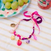 Perle de Murano fleur - 15 mm - Amethyst et feuille d'argent x1