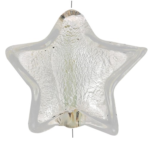 Perle de Murano étoile 16 mm - Crystal et feuille d'argent x1