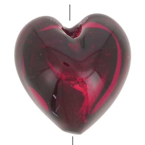 Perle de Murano coeur - 10 mm - Ruby et feuille d'argent x1