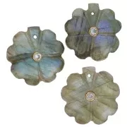 Pendentif trèfle 21 mm pierre gemme avec serti Doré Or fin - Labradorite - Crystal