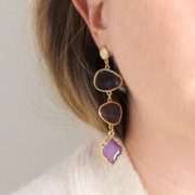 Intercalaire goutte 2 anneaux résine époxy effet vitrail 19x20 mm Doré - Rouge x1