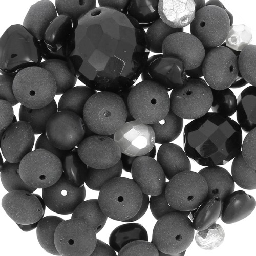 Assortiment de perles de bohème - Noir - Argenté x50g