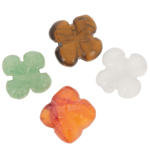 Perles trèfles 14.5 mm en pierre gemme - Mix x4