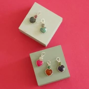 Pendentif coeur 9x9 mm en Amazonite et cabochon 4 mm Labradorite -Doré Or Fin x1