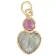 Pendentif coeur 9x9 mm en Labradorite et cabochon 4 mm Tourmaline -Doré Or Fin x1