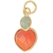 Pendentif coeur 9x9 mm en Cornaline et cabochon 4 mm Aventurine -Doré Or Fin x1|raw }}