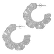 Créoles fleurs plates martelées 34 mm - Acier Inoxydable 304L x2|raw }}