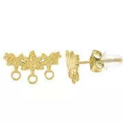 Clous d'oreilles fleurs 3 rangs 8x14 mm - Acier inoxydable 304L Doré x2