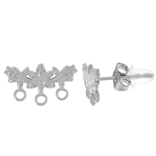 Clous d'oreilles fleurs 3 rangs 8x14 mm - Acier inoxydable 304L x2