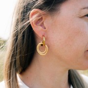 Pendentifs doubles cercles martelés 26x28 mm - Acier inoxydable 304L Doré x2