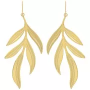 Boucles d'oreilles pendantes feuilles 72x29mm - Acier inoxydable 316L Doré x2