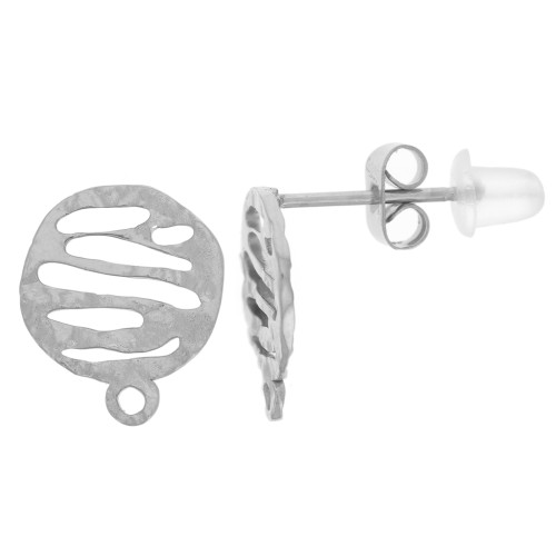 Clous d'oreilles rond martelé 10 mm motif graphique Acier inoxydable 316L x2