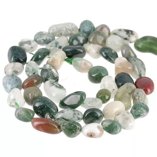 Perles nuggets irréguliers 4 - 6 mm pierre gemme - Agate mousse x39cm