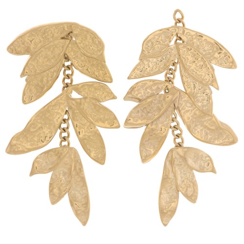 Pendentifs feuilles martelées avec chaîne 43x23 mm - Acier inoxydable 304L Doré x2
