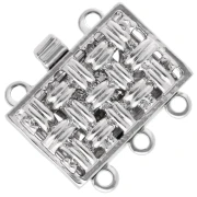 Fermoir rectangle 3 rangs à clipser 14x9 mm - motif tressage - White Bronze x1
