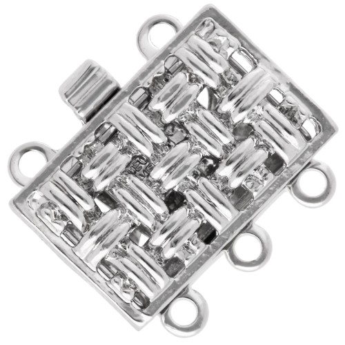 Fermoir rectangle 3 rangs à clipser 14x9 mm - motif tressage - White Bronze x1