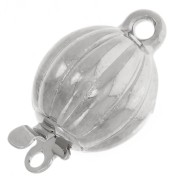 Fermoir à clipser boule striée 10x16 mm - Rhodié x1