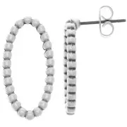 Boucles d'oreilles ovale avec petites boules 22x11mm Placage argent fin vieilli x2