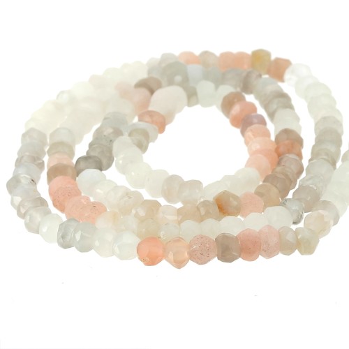 Perles Rondes aplaties facettées 4.5 mm Mix Pierre de Lune x 35cm