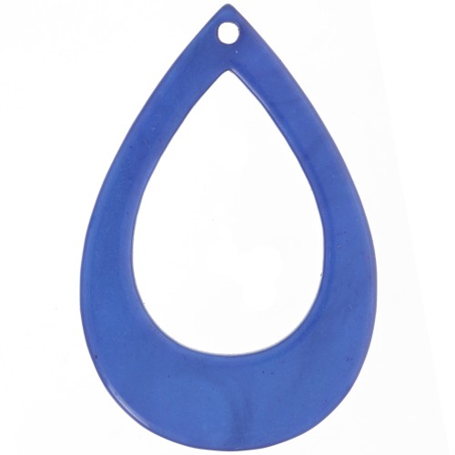 Pendentif goutte évidée en résine opaque 44x29.5 mm - Bleu dur marbré x1