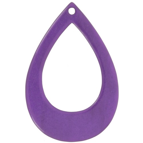 Pendentif goutte évidée en résine opaque 44x29.5 mm - Aubergine marbré x1