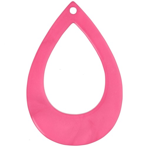 Pendentif goutte évidée en résine opaque 44x29.5 mm - Rose fluo marbré x1