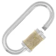 Fermoir ovale à visser 18x9 mm - Argent 925 - Resine Epoxy Beige Pailleté x1