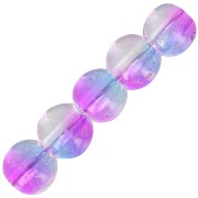 Perles rondes en verre 6 mm - Transparent - Violet - Bleu - Doré x10