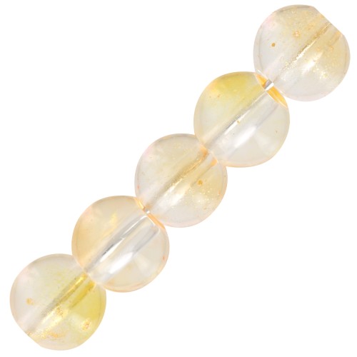 Perles rondes en verre 6 mm - Transparent - Jaune - Doré x10