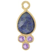 Pendentif goutte 18x7mm pierre gemme - Doré Or fin - Lapiz lazuli et Amethyste x1|raw }}