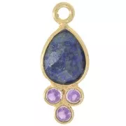 Pendentif goutte 18x7mm pierre gemme - Doré Or fin - Lapiz lazuli et Amethyste x1