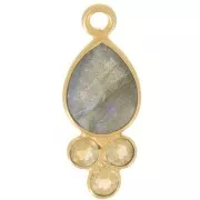 Pendentif goutte 18x7mm pierre gemme - Doré Or fin - Labradorite et Citrine x1