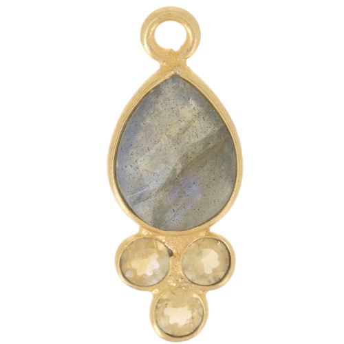 Pendentif goutte 18x7mm pierre gemme - Doré Or fin - Labradorite et Citrine x1