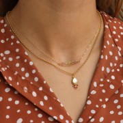 Pendentif goutte 18x7mm pierre gemme - Doré Or fin - Calcédoine et Grenat x1