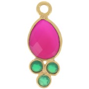 Pendentif goutte 18x7mm pierre gemme - Doré Or fin Calcédoine Rose & Onyx vert x1|raw }}